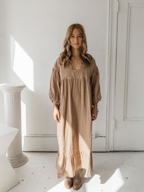 Harly Jae Dresses & Skirts - Harley Jae Paysanne Dress (Long) in Tan 100% Linen, Made in Canada